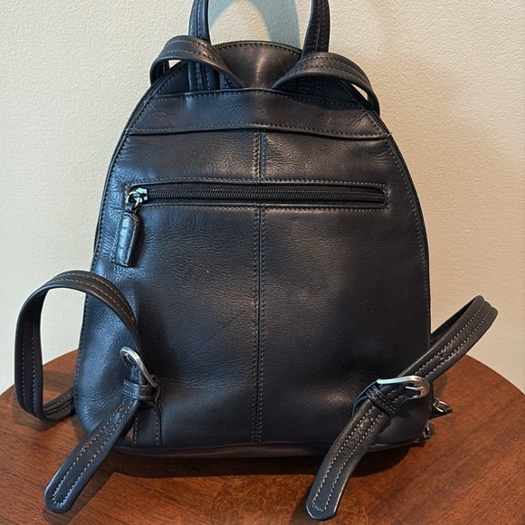 Tignanello backpack  mini backpack leather  black  2 exterior zipper pockets EUC main image 13